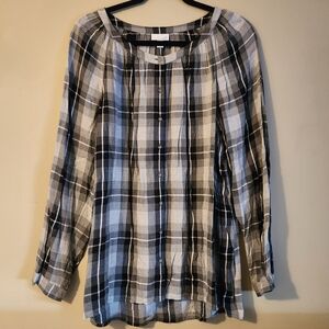 J. Jill Gray And Black Plaid Blouse